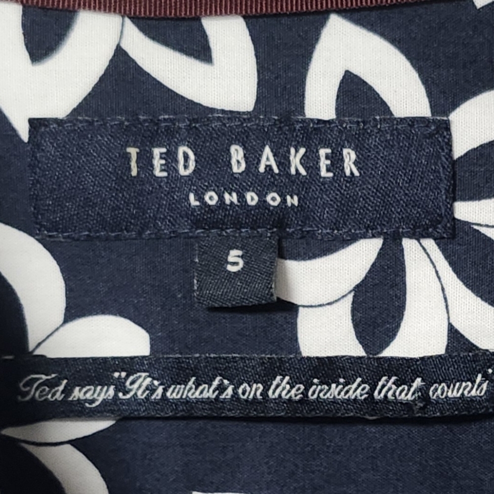 Ted Baker London Men's Navy Cotton Blue Circle Print Short Sleeve Shirt 10-12 L - Picture 5 of 5